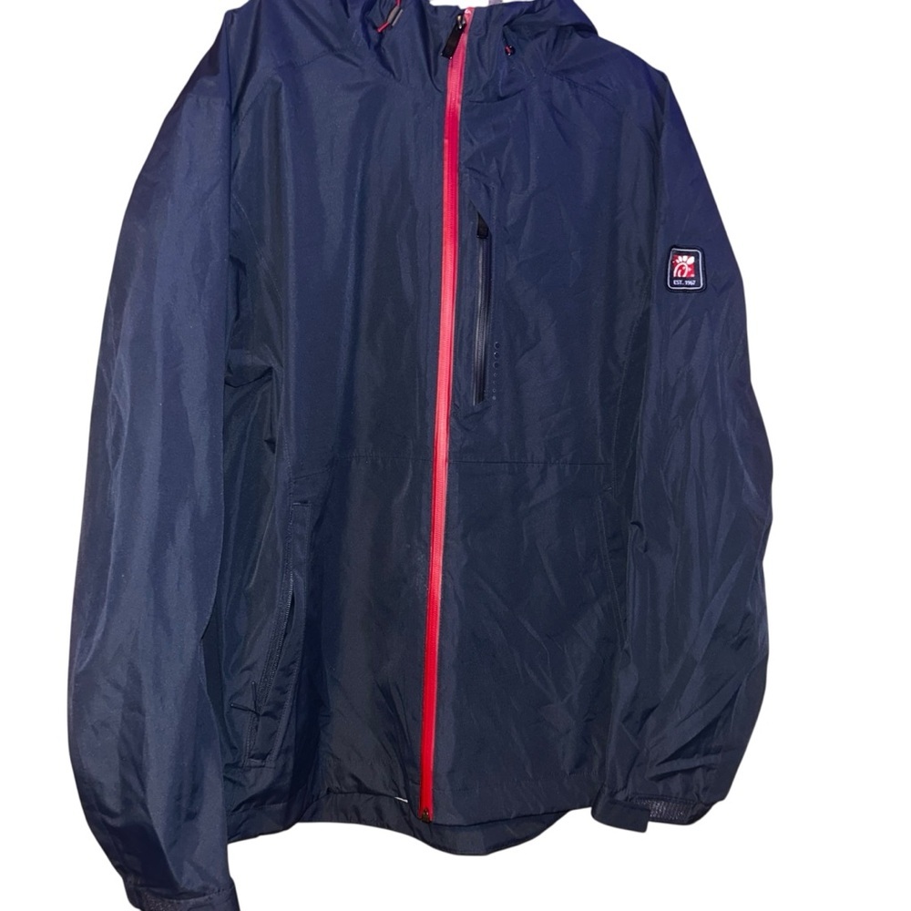 Chickfila Men’s Navy Blue Team Style Oobe Hooded Rain Jacket Parka Large